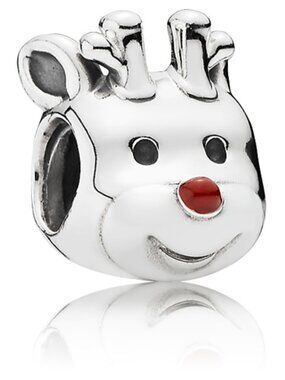 PANDORA Red-Nosed Reindeer Charm Authentic Sterling Silver Red Enamel Christmas